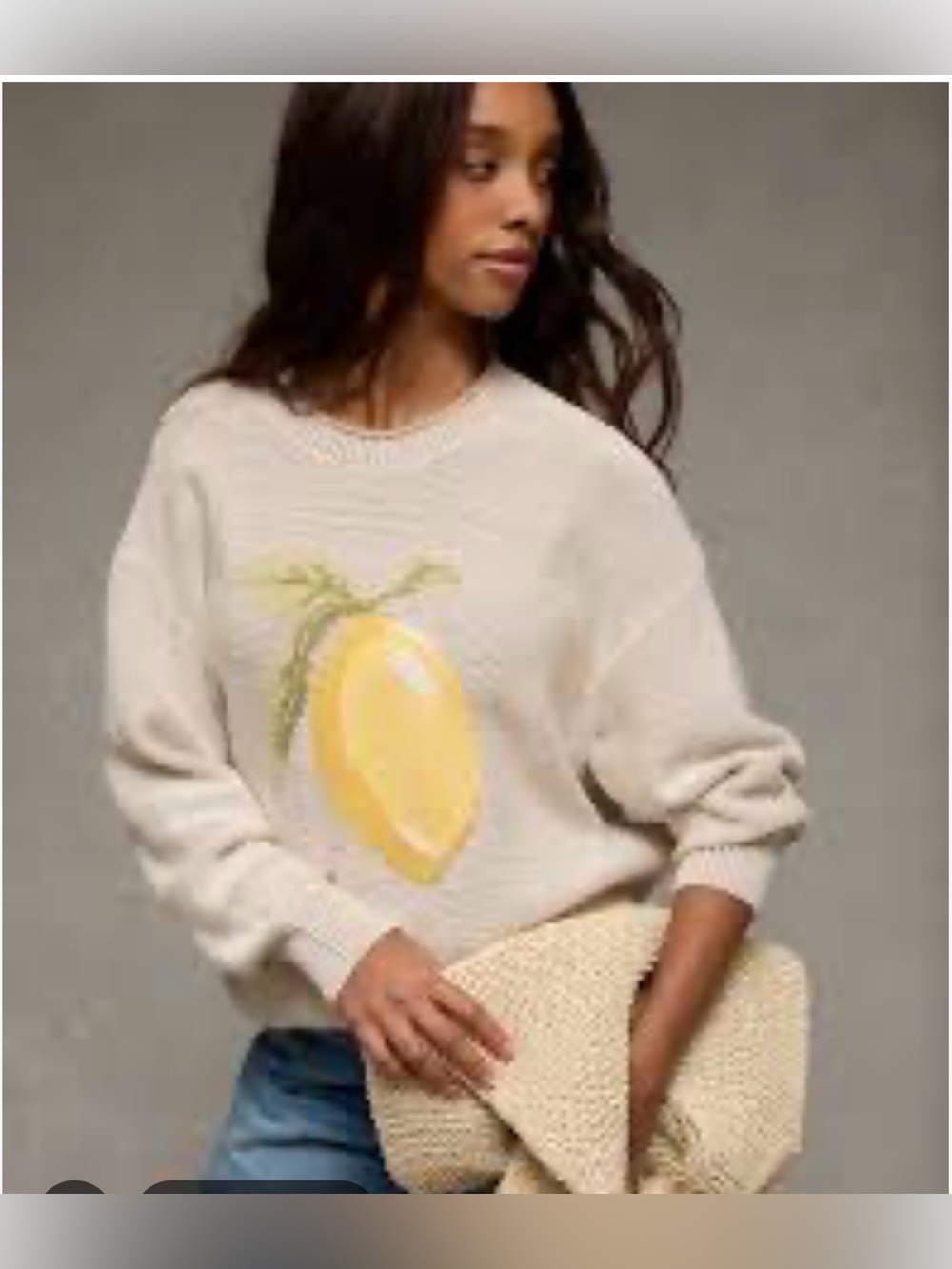 American Eagle Big Hug Oversized Lemon Sweater Knit Pullover Citrus Graphic M